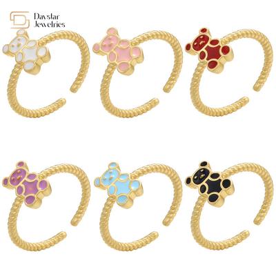 China Cute Colorful Enamel Teddy Bear Dripping Oil Rings For Women Girls Te koop