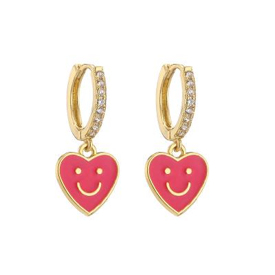 China Smiley Face14k Gold Jewelry Enamel Oil Drop Love Heart Dangle Earrings for sale