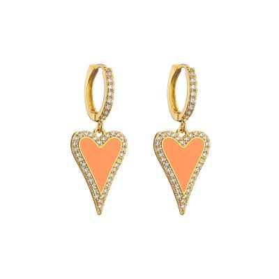 China Enamel 14K Gold Jewelry CZ Zircon Love Shape Ear Rings for sale