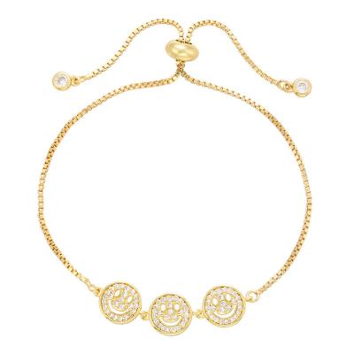 China ODM Pull Out 14k Gold Jewelry Smile Face Zircon Charm Bracelet for sale