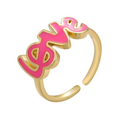 China OEM Copper Brass 14k Gold Jewelry Open Enamel Love Letter Rings for sale