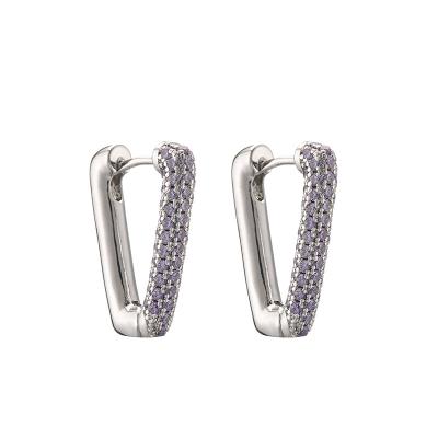 China Bergkristal Sterling Silver Huggie Earrings Clip Diamond Letter V Oorring Te koop