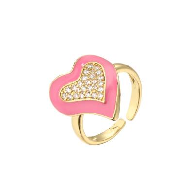 China OEM van de vrouwen18k Diamond Ring Pink Rhinestone Enamel Heart Ring Te koop