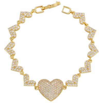 China OEM 18K Gold Bracelet Chains Jewelry Micro Zircon Love Heart Shaped Tennis Bracelet for sale