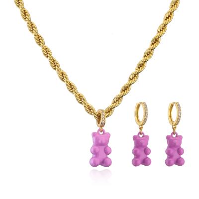 China Messingsgoud Geplateerde Halsband en Olie Leuk Teddy Bear Necklace van de Oorrings de Vastgestelde Druppel Te koop