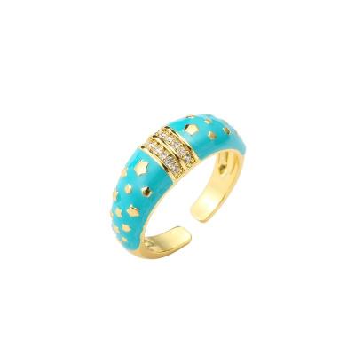 China Ringen Open Uitstekende Blauwe Zircon Ring Star Gold Plated van de Zircon de Druipende Olie Te koop