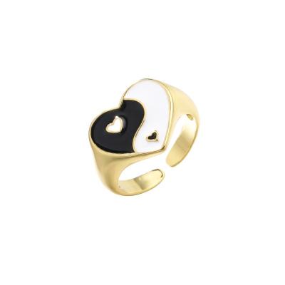 China Zilveren de Ringenoem van hart Gouden Yin Yang Ring Dripping Oil Womens Adjustable Te koop