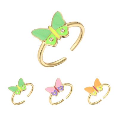 China Anillos de los pares de la mariposa del goteo del aceite del esmalte del OEM de la joyería del oro del Zircon 18k de la CZ en venta