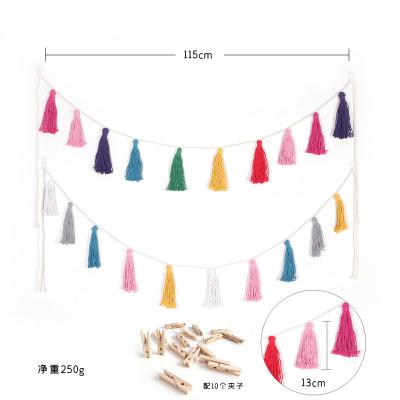 China 2nd Floor Wall Hanging Cotton Tassel Color Rope Tassel Photo Clip Kids Room Minimalist Bohemian Bedroom Decorative 2nd Floor Wall Hanging for sale