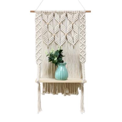 China Home Room Minimalist Nordic Style Macrame Wall Hanger Wall Decor Wooden Manual Floating Tapestry for sale