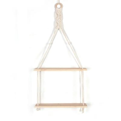 China Contemporary Macrame Shelves Boho Decor Wall Mounted Wood Floating Shelf Tapestry for sale