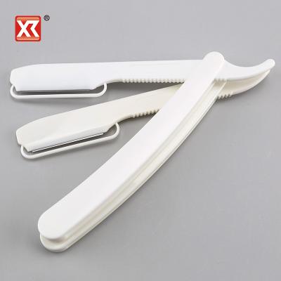 China Custom Stainless Steel Men's Sharp Single Blade Safety Blade Barber Straight Shaving Razor White Long Handle for sale