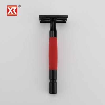 China 2020 China Wholesale Twin Metal Handle Blade Red Rubber Round Twin Blade Safety Shaving Razor for sale