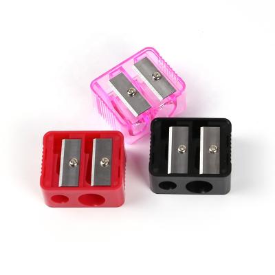 China Durable Custom Double-hole Manual Square Pencil Sharpener with Lid for Cosmetic Pencil Lipstick Pencil Eyeliner Sharpener for sale