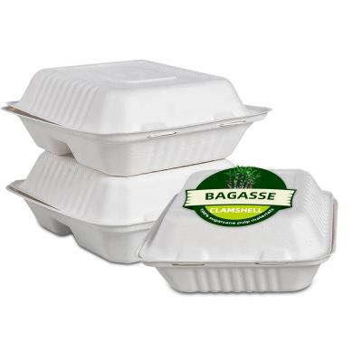 China Biodegradable Fiber 100% Biodegradable and Compostable Sugracane Bagasse Bento Boxes Disposable Recycled Clamshell Containers Food Box for sale