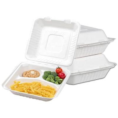 China 100% Biodegradable and Compostable 6 Inch Hamburg Clamshell Sugracane Bento Cake Box Bagasse Take Out Food Container Custom for sale