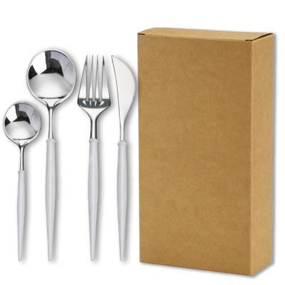 China New Design Disposable Gold Plastic Spoon And Fork Set Stainless Steel Cutlery for sale