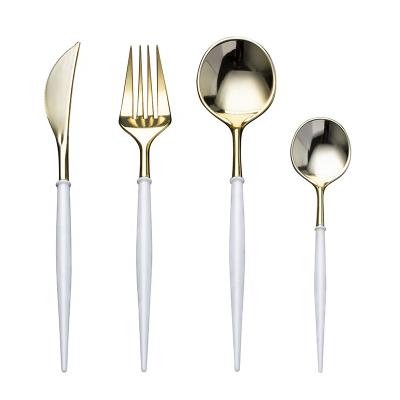 China New Design Disposable Plastic Spoon Fork And Knife Set Gold Plated Cutlery for sale