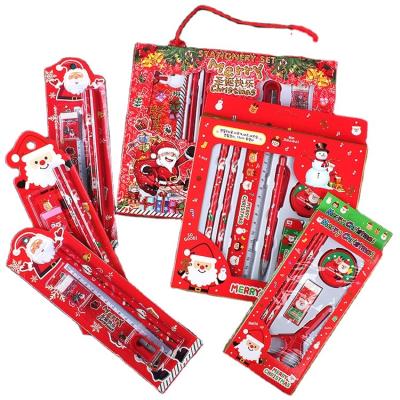 China Eco-friendly Cute Animation Eco-friendly Promotional Christmas Beauty Gifts Suppliers Cute Red Pencil Crayons Stationery Set With Rubber Eraser For Kids for sale