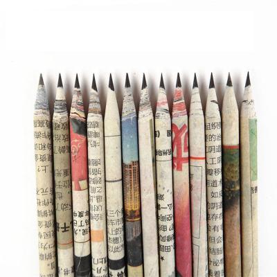 China Eco-friendly promotional high quality eco recycled pencil low moq round journal pencils news paper pencils for writing drawing for sale