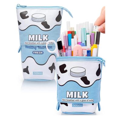 China Wholesale Custom Cute Retractable Pencil Cases Eco-friendly Promotional Pencil Cases Draw Box Shape Kawaii Blue School Stationery Canvas Pencil Bags For Students for sale