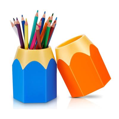 China Custom Cute Colorful Pencil Holder Storage Factory Plastic Master Multifunctional Pencil Shape Pen Stand Table Organized For Kids for sale