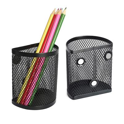 China Custom Metal Pencil Holder High Capacity Semicircle Black Metal Mesh Pencil Pen Holder Magnetic Storage Suppliers With Magnet For Kids for sale