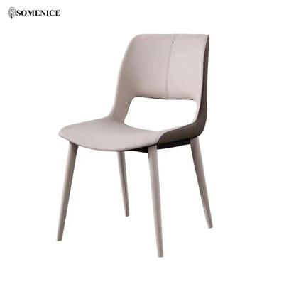 China Somenice Modern High Quality Metal Base Chairs Colorful Leather Upholstery Dining Chairs for sale