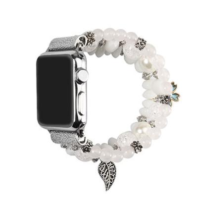 China Gems & Crystal Agate Watch Band For Apple Watch 6/5/4/3/2/SE Luxury Woman Stones Pearl Elastic Strap For Iwatch 38/40mm 42/44mm for sale