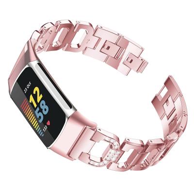 China Fitbit charge5 Smart Watch Replacement Stainless Steel Watch Band Men Women Metal Wrist Strap Jeweled Watch Band for sale