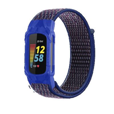 China Fabric 2 in 1 TPU Case Sport Strap For Fitbit Charge 5 Strap Buckle Cover Replacement Nylon Woven Adjustable Watch Bands for sale