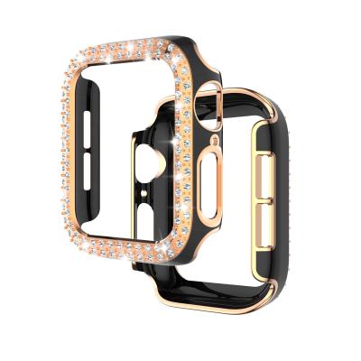 China Luxury Plastic Diamond Inlaid Electroplated Two Color PC Protector Cover For Apple Watch Series 6/5/4/3/2/SE for sale