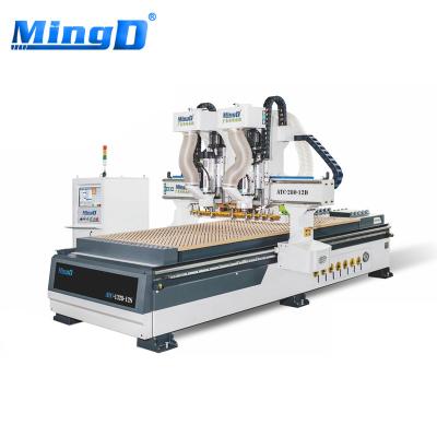 China Garment Shops MINGD ATC-1328-12D double head spindles cnc woodworking mdf carving router machine kdt milling and engraving router for kitchen for sale