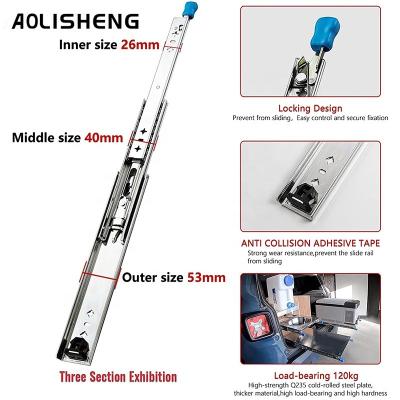 China With Lock Function Prevent Accidental Opening AOLISHENG Locking Heavy Duty Triple Extension Sideboard Box With Handles Hardware For Tool Drawer Slides Telescopic Enclosure for sale