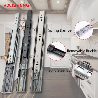 China AOLISHENG Furniture Accessories Cushion Cushion Triple Soft Close Automatic Drawer Slides Ball Bearing Extension Hardware Supplies for sale