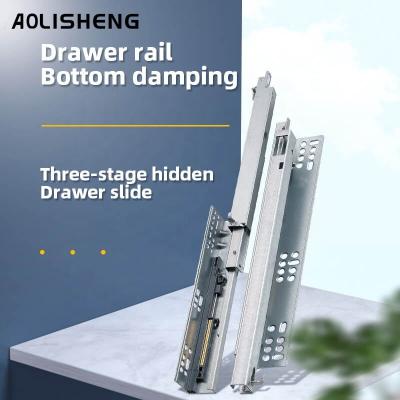 China AOLISHENG Concealed Undermount Bottom Concealed Telescopic Drawer Sliders Channel Soft Close Drawer Slides Rails for sale