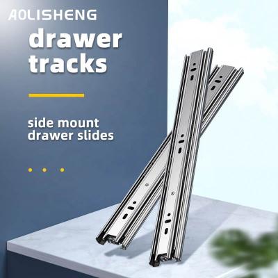 China AOLISHENG Soft Narrow Telescopic Drawer Modern Stainless Steel Ball Extension Full Glide Bearing Rails for sale