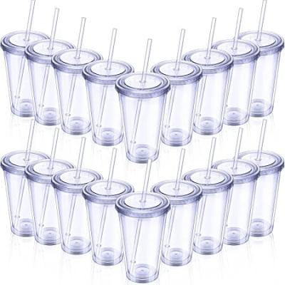 China Disposable Reusable Insulated Straw and Lid Cup Perfect for Parties, Birthdays, Personalization, Double Walled Clear Plastic Straw Cup for sale