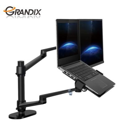 China Aluminum Alloy+ABS Height Adjustable LCD Desktop Monitor Stand Dual And Flexible 12-17inch Laptop Arm Laptop Stand for sale