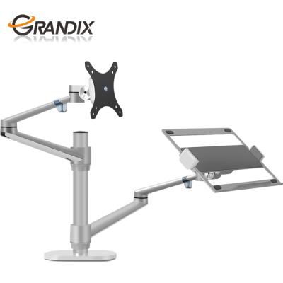 China Aluminum Alloy+Hot Selling ABS Desktop Monitor Dual Mount Adjustable Monitor Bracket Arm And Laptop Stand for sale