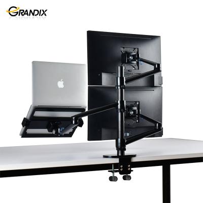 China Freely Adjustable Monitor and Laptop Mount, Dual Monitor Stand with Laptop Tray Fit Two 13-27 Inch Screens and 10-17 Inch Notebooks for sale