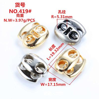 China Jinhexin071 Double Hole Gold Plating Rope Lock Stopper Nickel Free Engraved Cord Stopper for sale