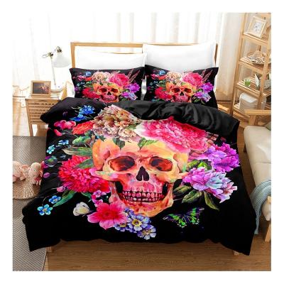 China Factory Price Anti-static Wholesale Custom Digital Printed Polyester Microfiber Skull Heads Bedspread King Size Duvet Bedding Set for sale