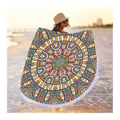 China Custom Compressed Print Quick Dry Soft Light Sand Free Beach Towel Ring, Mandala Beach Towel Round, Beach Towel Ring Customize for sale