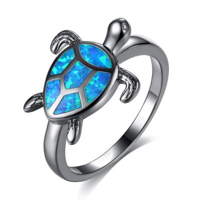 China Marine Life Tortoise Jewelry Fashionable Sea Opal Turtle Black Gold Ring blue R201 for sale