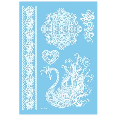 China YHB White-028 Face Arm Temporary Stickers Temporary Tattoo Paper A4 Henna Gifts White Tattoo Stickers for sale