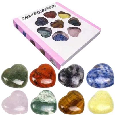 China China Wholesale Natural Gemstone Chakura Stones Set Healing Quartz Set 8 Heart Crystal Chaksra Carving For Gifts for sale