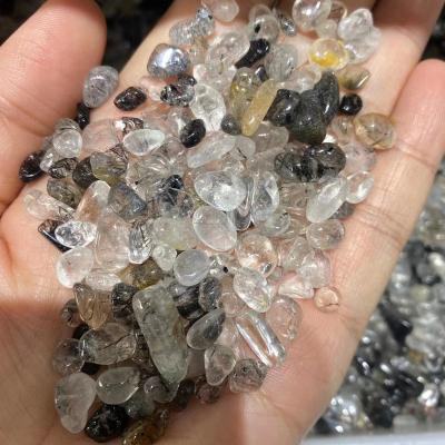 China Europe Natural Quartz Rutilated Polished Black Hair Crystal Tumble Gravel for sale