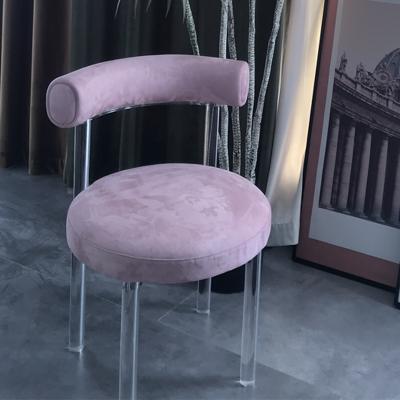 China Modern hot sale Europe and USA modern design clear acrylic bedroom chair with round backrest and cushion for sale