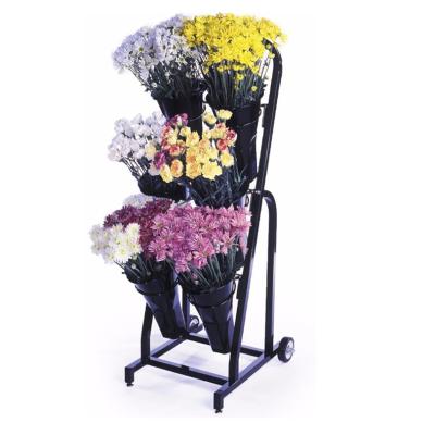 China Mobile Artificial Trolley Bucket Metal Flower Vase Display Rack Holder for sale